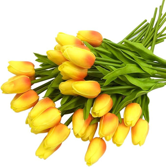 30pcs Artificial Tulips Flowers Real Touch Orange Tulips Fake Holland PU Tulip Bouquet Latex Flowers for Wedding Party Office Home Kitchen Decoration (Orange)