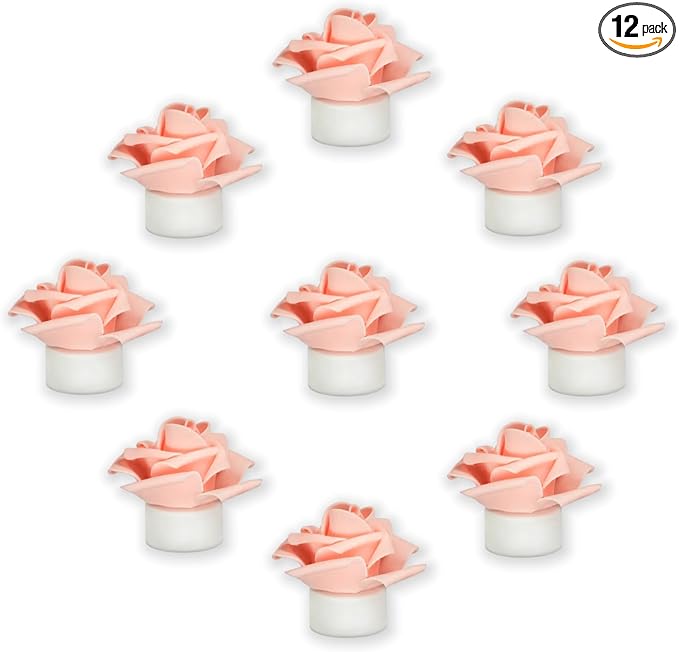 12 Pack Led Candles with Artificial Flowers, 200+Hour Battery Operated Tea Lights Candles for Centerpiece Table, Party, Wedding Decorations (Pink)