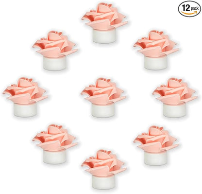 12 Pack Led Candles with Artificial Flowers, 200+Hour Battery Operated Tea Lights Candles for Centerpiece Table, Party, Wedding Decorations (Pink)