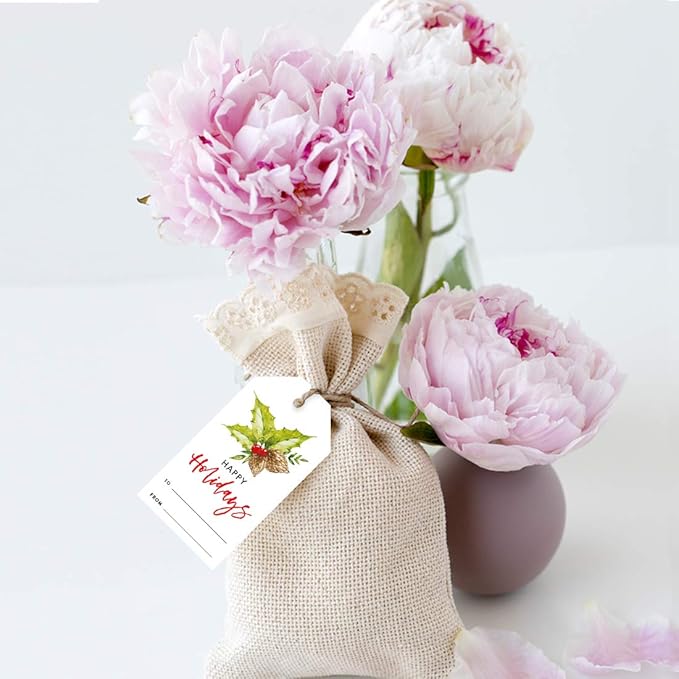 Andaz Press Christmas Holiday Season Classic Gift Tags, Happy Holidays to from and Wishing You A Happy Holiday Season, Holly Leaf Design, for Holiday Events, Parties, and Favors, 60-Pack