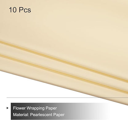 MECCANIXITY Pearlescent Film Flower Wrapping Paper 22.8x22.8 Inch Waterproof for DIY Crafts, Gift/Gift Box Packaging Cream Color Pack of 10
