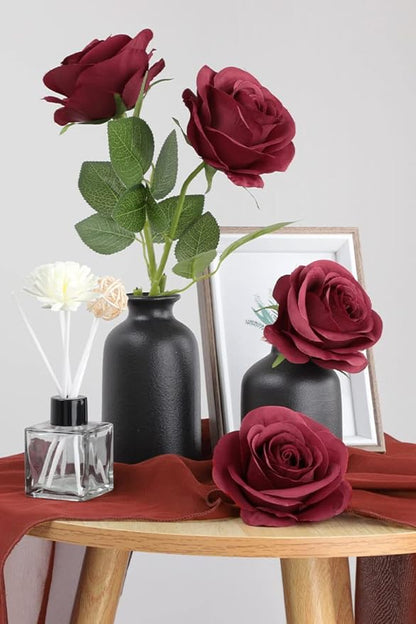 12pcs Roses Artificial Flowers Fake Flowers with Long Stems Burgundy Silk Flowers for Wedding Bouquet Centerpices Decorations Party Bridal Baby Shower Home Decor