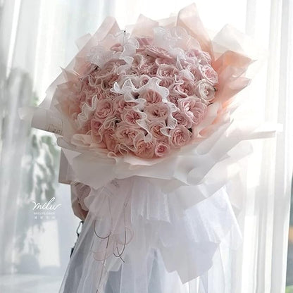 Korean Fresh Flower Wrapping Mesh Paper Bouquet Floral Packaging Paper Wrinkled Wavy Net Yarn Valentine's Day Flower Shop Supplies Wedding Birthday Decoration 11 X 162 inches/bag (Pearl Pink)