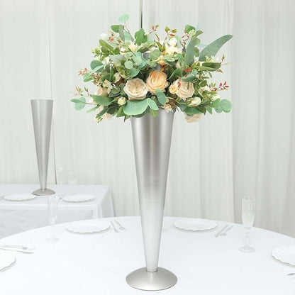 Efavormart 28" Tall Brushed Silver Metal Trumpet Flower Vase Wedding Centerpiece