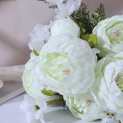 Duovlo Springs Flowers Artificial Silk Peony Bouquets Wedding Home Decoration,Pack of 1 (Spring White)