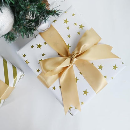 Double Face Champagne Gold Satin Ribbon 1-1/2 inch X 50 Yards Polyester Champagne Gold Ribbon for Gift Wrapping Very Suitable for Weddings Party Hair Bow Invitation Decorations and More