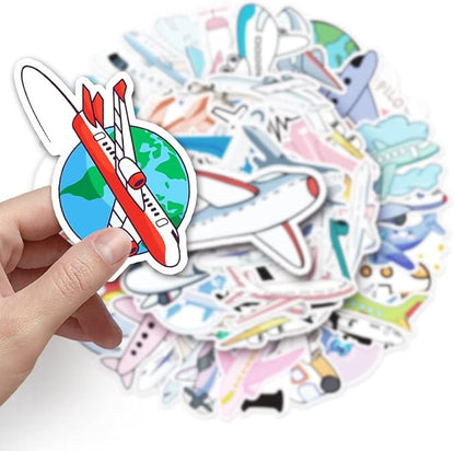 Aircraft Stickers for Teens Boy Girls Kids|50 Pcs|Popular Vinyl Waterproof Stickers for Laptop Computer Phone Luggage Flasks Water Bottle Bike Car Notebook Tablet,Trendy Cartoon Decals Pack(Airplane)
