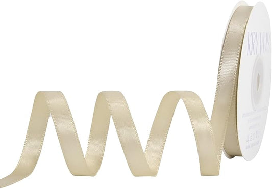 Beige Satin Ribbon, Double Faced 3/8 Inch X 25 Yards Beige Ribbon, Premium Satin Ribbon for Gift Wrapping, Crafts, Hair Bow Making, Sewing, Flower Bouquet, Wedding Party Decor