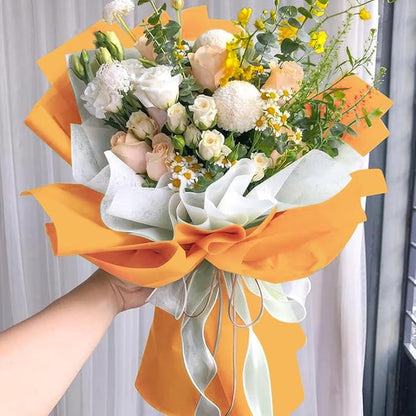 WRAPAHOLIC 20 Sheets Flower Wrapping Paper - 22.4 x 22.4 inch Pure Orange Color Water-Resistant Floral Bouquet Wrapping Paper, Florist Supplies Packaging for Wedding Birthday Gift DIY