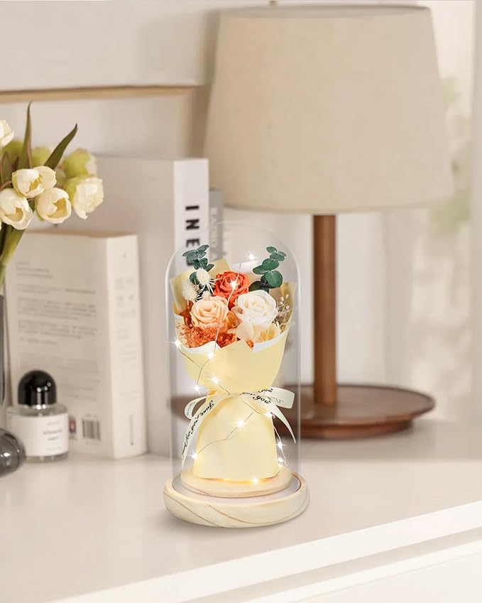 HVY Preserved Flowers Bouquet for Her,Forever Flowers Fresh Bouquet Mothers Day Birthday Gifts for Mom Preserved Rose Gifts for Women Wife Girlfriend Red Eternal Rose Present
