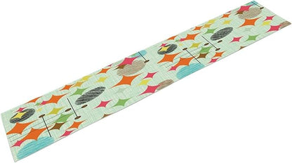 Mid Century Table Runner,Abstract Retro Modern Geometric Colorful Stripe Pattern Print Tablecloth Burlap for Hotel Indoors Outdoor Dining Room Kitchen Holiday Party, 13x108in