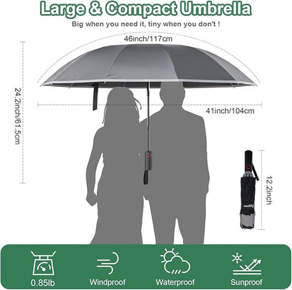 4-in-1 Inverted Travel Umbrella Compact, Automatic Large Umbrellas for Rain & Sun, Portable Windproof Umbrella for Backpack, Reverse Folding Umbrella for UV with Reflective Strips,Lightweight