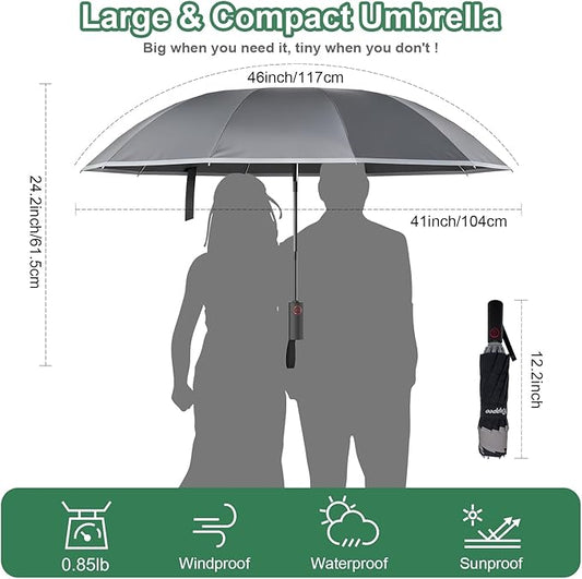 4-in-1 Inverted Travel Umbrella Compact, Automatic Large Umbrellas for Rain & Sun, Portable Windproof Umbrella for Backpack, Reverse Folding Umbrella for UV with Reflective Strips,Lightweight