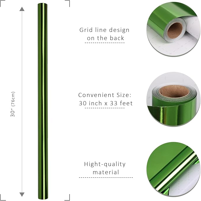 LaRibbons Green Metallic Wrapping Paper, 30 Inch X 33 Feet (82.5sq.ft) Solid Color Paper Roll, Gift Wrapping Paper Rolls for Wedding, Birthday, Christmas, Baby Shower