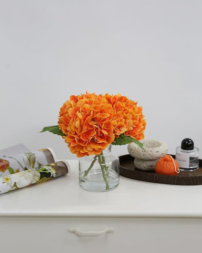 Lifelike Artificial Hydrangea Arrangement in Decorative Vase - Real Touch Fake Flowers for Home, Office, Bathroom or Water Bar Decor, Elegant Table Centerpiece (No Water Needed) (Orange)