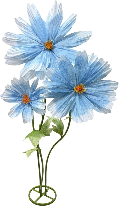 Large Daisy Flower Artificials for Decoration, 6.1ft Giant Daisies Spring Artificial Paper Flowers, Wedding Reception Essential Party Banquet Background Decor, Indoor outdoor Home Decor 3Pcs(Blue)