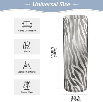 Flower Vase Clear Plastic Cylinder Vases Decor for Centerpieces Home Storage Office Weddings Zabra Print Silvery 11.8 x 3.9 in