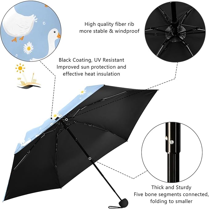 JIPONI Mini Travel Umbrellas for Rain Lily Ducks, Small Umbrella Compact Waterproof Anti-UV Protection Lightweight Portable