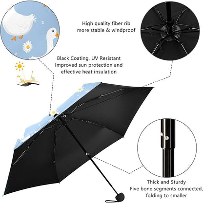 JIPONI Mini Travel Umbrellas for Rain Lily Ducks, Small Umbrella Compact Waterproof Anti-UV Protection Lightweight Portable