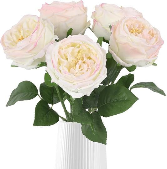 IPOPU Real Touch Light Pink Rose Artificial Flowers 5PCS Faux Peony Flowers Stems for Wedding Bouquet Party Home Decor(Light Pink)