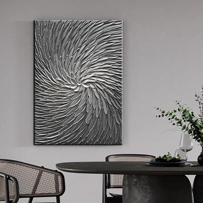 YaSheng Art - 3D Abstract Art Oil Paintings on Canvas Texture Silver Gray Color Abstract Artwork Modern Home Decor Canvas Wall Art Ready to Hang for Living Room Bedroom 24x36inch