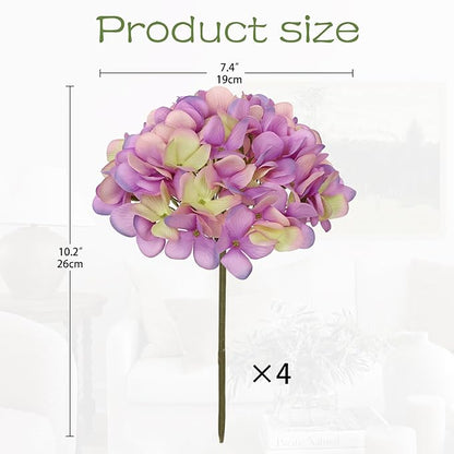 Hollyone Purple Silk Hydrangea Artificial Flowers Heads 7.4inch Large Fake Hydrangea 4Pcs Full Faux Flowers with Stems for Wedding Party Table Centerpieces Flower Arrangement Home Decor
