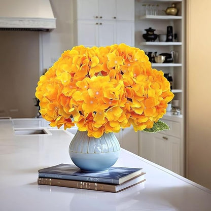2Bouquets Artificial Fake Flowers Plants Silk Hydrangea Arrangements Wedding Bouquets Decorations Plastic Floral Home Kitchen Garden Party Festival Bar DIY(Yellow,5 Flower Heads)