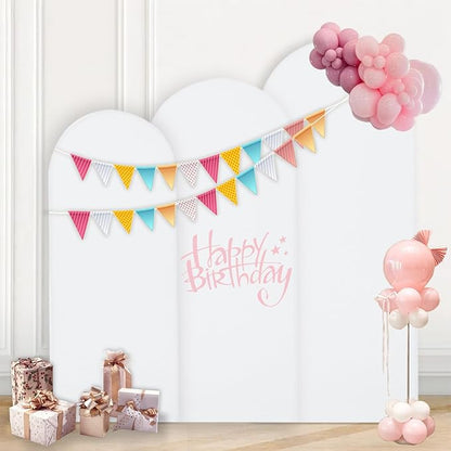 WEERRW White Arch Backdrop Cover Ballon Arch Stand Covers Set of 3 Spandex Fitted Round Top Chiara Stretchy Backdrop for Wedding Birthday Party Decoration(6FT, 6.6FT, 7.2FT)