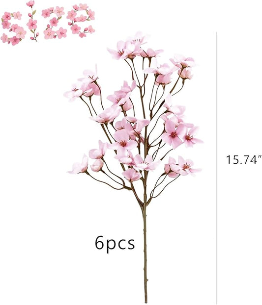 6-Pack 16" Pink Silk Cherry Blossom Branches Flores artificiales para decoracion for Spring Decor Japanese Garden Weddings Home Bedroom Table Centerpieces & Party Decor