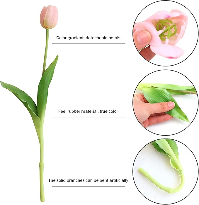 Artificial Flowers 15pcs Fake Tulips Real Touch, Faux Latex Tulips Flowers with Gift Box Soft Faux Tulips Bouquets Arrangements for Party Wedding Home Room Decoration(3 Colors)