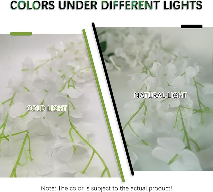 24 Pack White Wisteria Hanging Flowers Garland, 3.77 Feet Artificial Flower Vines, Fake Wisteria, Artificial Vines Hanging Garland for Backdrop Outdoor Yard Garden Decor
