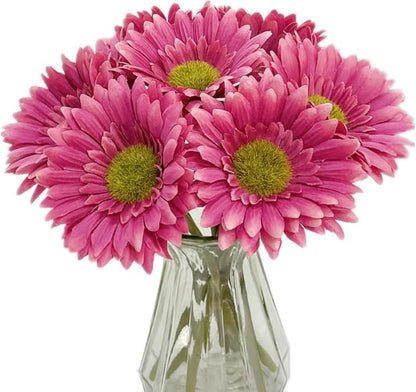 10PCS Artificial Gerbera Daisy Silk Flowers Faux Flower for Party Home Kitchen Garden Wedding Decor (Hot Pink)