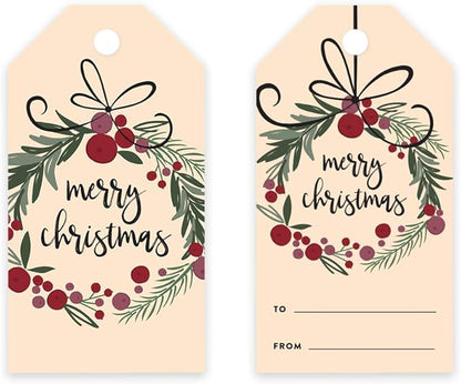 Andaz Press Christmas Holiday Season Classic Gift Tags, Merry Christmas to from Classic Favor Tags, Christmas Wreath Design, for Holiday Events, Parties, and Favors, 60-Pack