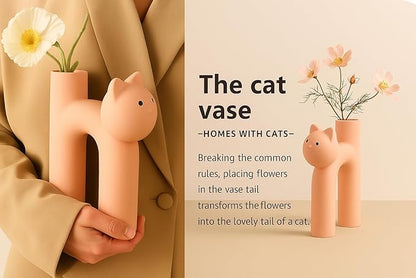 Pink Cat Lover Gift – Cute Animal Vase for Dried Flowers, Pampas Grass – Kawaii Boho Decor for Girls Room, Desk, or Shelf – Gift for Women, Girlfriend & Cat Moms