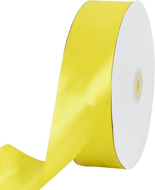 TONIFUL 1-1/2 Inch (40mm) x 100 Yards Lemon Light Yellow Wide Satin Ribbon Solid Fabric Ribbon for Gift Wrapping Chair Sash Valentine's Day Wedding Birthday Party Decoration Hair Floral Craft Sewing