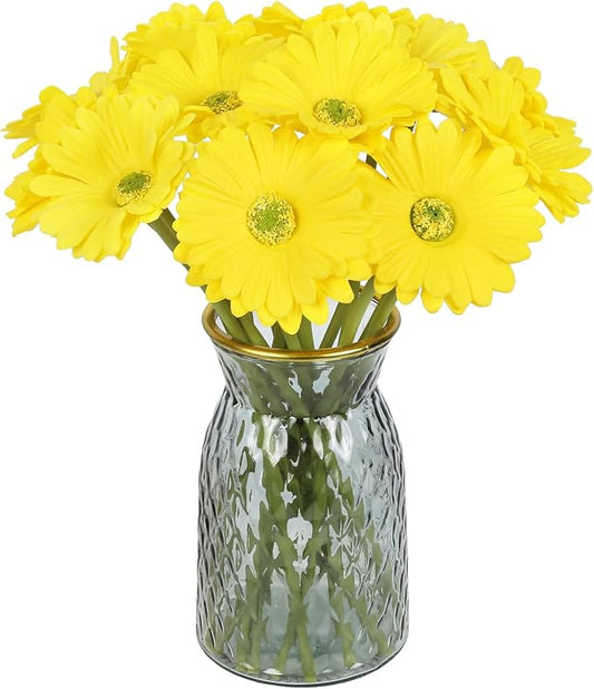 IPOPU Daisy Flowers Artificial,20PCS Yellow Gerbera Daisy Artificial Flowers Fake Daisies for Wedding Party Office Home Decorations(Yellow)