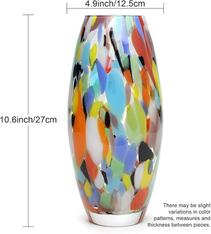 Ca D Oro Colored Glass Vase Confetti Effect Hand Blown Murano-Style Art Glass for Flower, Room Decoration and Centerpiece - Model Oliva G