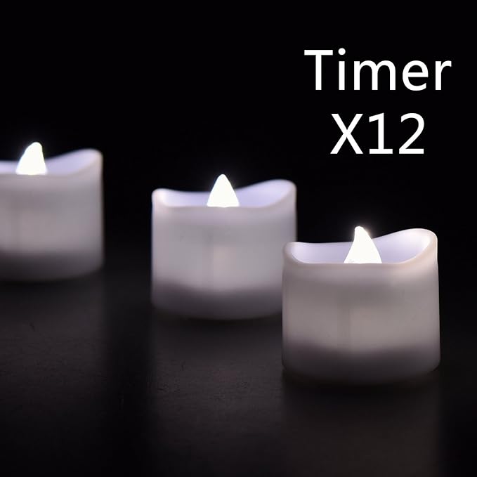 eLander LED Tea Lights Flameless Candle with Timer, 6 Hours on and 18 Hours Off, 1.4 x 1.3 Inch, Cool White, [12 Pack]