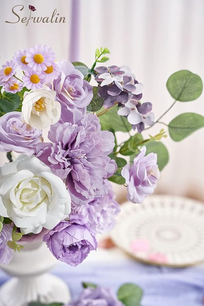Serwalin Artificial Flowers Silk Flowers Wedding Cake Flowers Purple Fake Flowers Box Set for DIY Wedding Bouquets Table Centerpieces Arrangements Baby Shower Home Decor