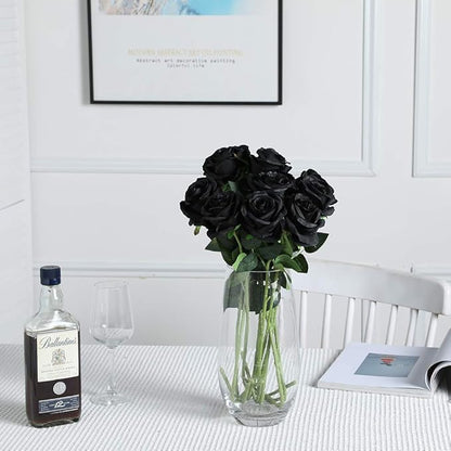 Nubry Artificial Silk Rose Flower Bouquet Lifelike Fake Rose for Wedding Home Party Decoration Event Gift 10pcs (Black)