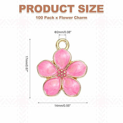 MECCANIXITY Enamel Charm Cherry Blossom Alloy Cute Small Flower Charm Gold Plated Pendant for Jewelry Making