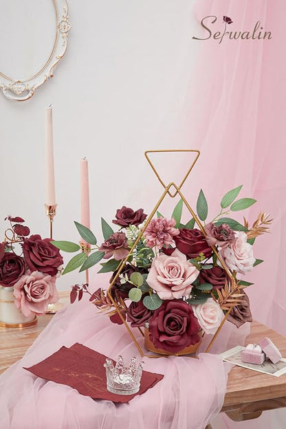 Serwalin Artificial Flowers Wedding Flowers, Fake Burgundy Flowers Pink Bridal Shower Centerpieces Silk Flower, Home Decor DIY