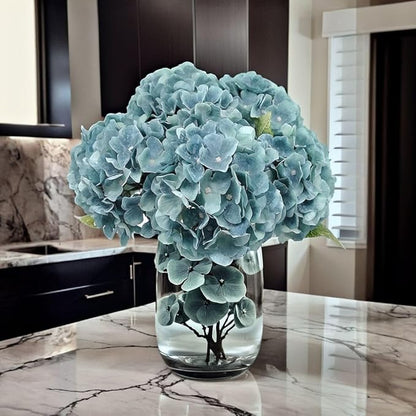 2Bouquets Artificial Fake Flowers Plants Silk Hydrangea Arrangements Wedding Bouquets Decorations Plastic Floral Home Kitchen Garden Party Festival Bar DIY (Blue Haze, 5 Flower Heads)