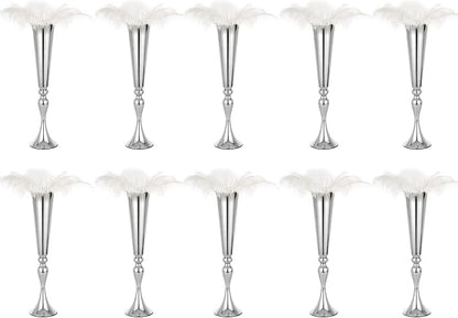 LoveCat 10pcs of Metal Trumpet Silver Vases for Table Centerpieces, Anniversary Celebration Wedding Party Dinner Table Centerpieces, Wedding Decorations, 21.9in/55.5cm Tall Minimalism Vases