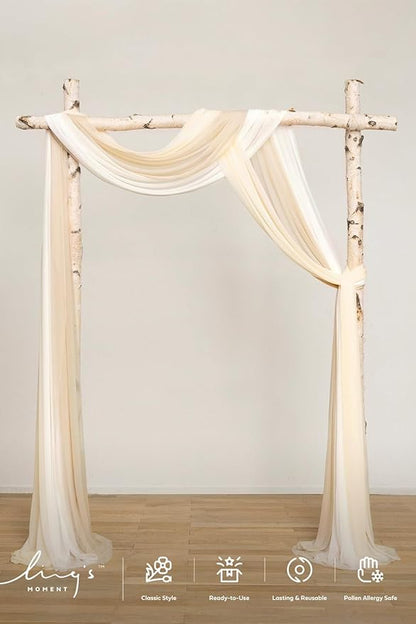 Ling's Moment Wedding Arch Draping Fabric 3 Panels 20Ft Beige Chiffon Fabric,Sheer Hanging Drapes Arrangement for Wedding Ceremony Backdrop Outdoors Party Swag Home Decor (Cream & Nude & Ivory)