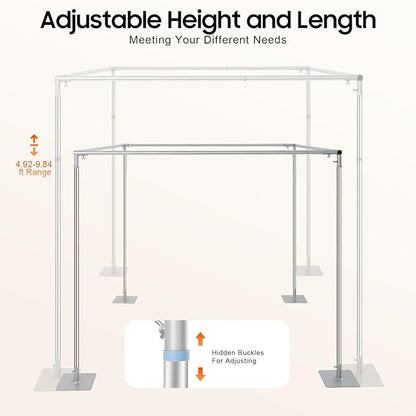 9.84ft Square Backdrop Stand Heavy Duty 4 Post Backdrop Stand Kit Pipe and Drape Photo Background Support Kit Party Back Drop Adjustable Stand Adjustable Metal Frame with Flat Base