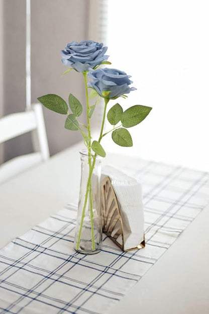 Artificial Rose Flower Dusty Blue Flowers Dusty Blue Roses Silk Flowers 30 pcs with Long Stem Silk Roses Bouquet for Wedding Bridal Shower Party Home Decoration