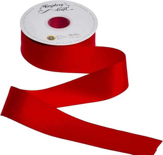 Humphrey's Craft 2 Inch Red Double Faced Satin Ribbon - Continuous 50 Yards Thick Satin Ribbon for Crafts, Gifts Wrapping, Decoration Christmas Tree, Bridal Bouquet, Wedding,DIY Bows, Sewing Hat.