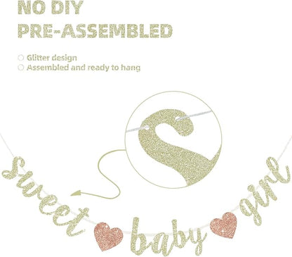 BEISHIDA Champagne Glitter Girl Baby Banner,NO DIY, Pre-Strung Baby Gender Party Banner For Girls, Girls Shower Decorations,First Birthday Sweet party supplies