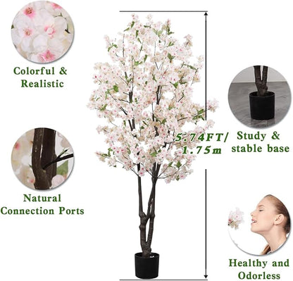 Faux Cherry Blossom Tree Fake Flower Tree, Artificial Cherry Blossom Tree Indoor for Home Office Decor 6 FT
